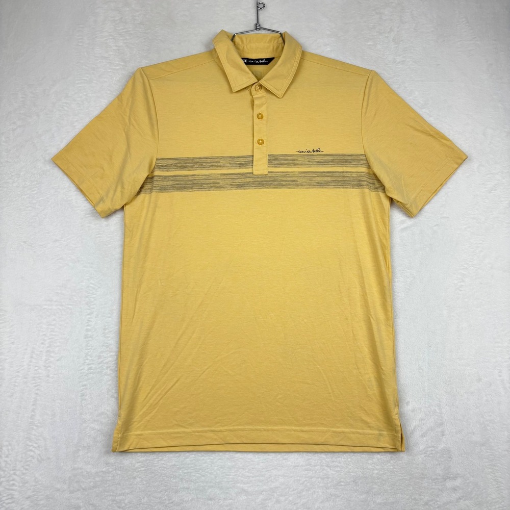 TravisMathew Mens Small Yellow Heather Striped Golf Polo Shirt CA6-25
